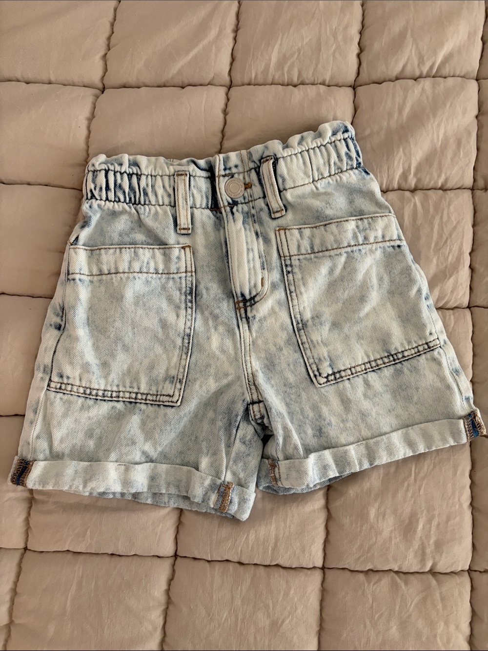 SO Light Blue Elastic Waist Denim Shorts with Front Patch Pockets